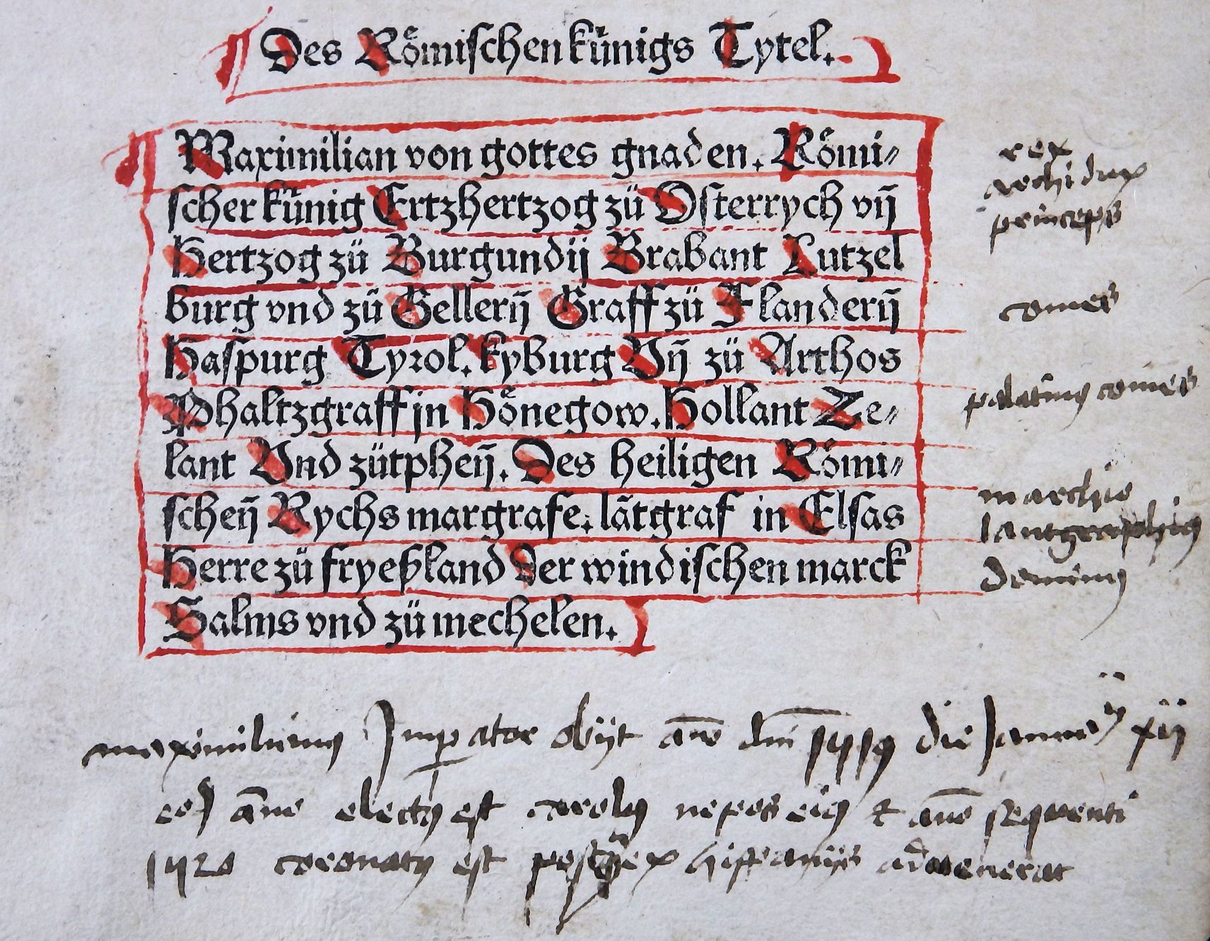 Frühdruck zur Krönung Maximilians I. und zum Allgemeinen Landfrieden